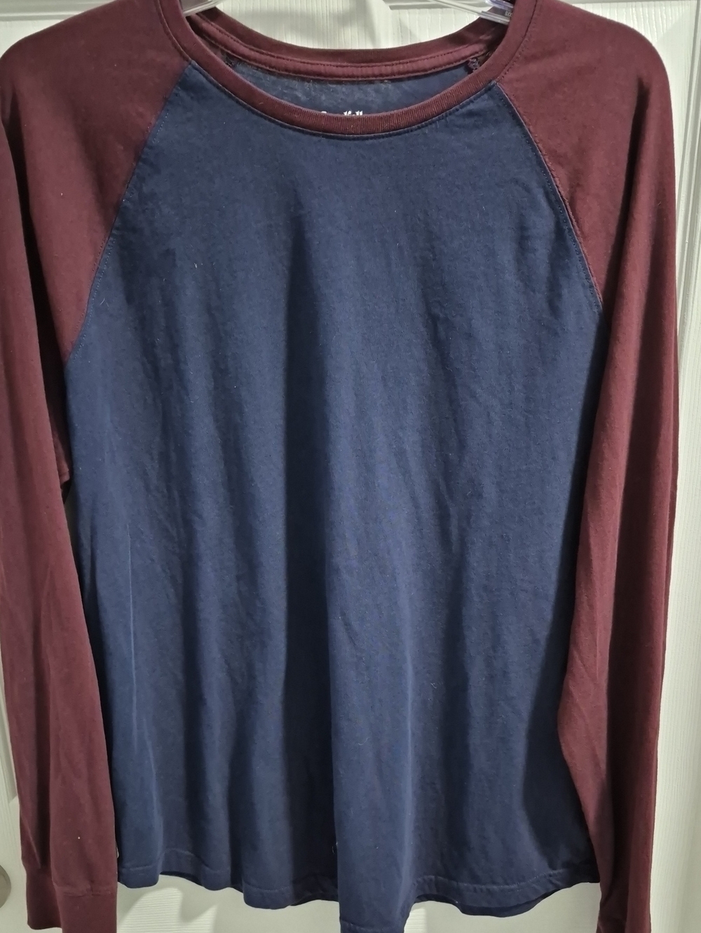 Goodfellow & Co Navy Body with Burgundy Raglan Long Sleeve Tee